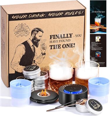 Набір для копчення коктейлів віскі: 6 смаків тирси, 2 склянки, форми для льоду, для віскі Old Fashioned, подарунок для чоловіків