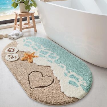 Килимок для ванної кімнати DEXI Ovale Beige, 61 x 110 см, з антиковзким покриттям та малюнком 'Морські зірки'