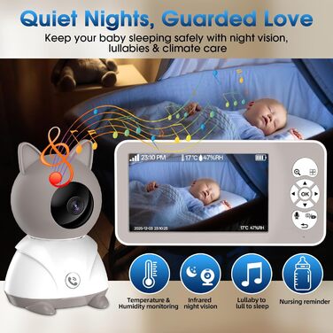 Відеоняня з камерою 2K PTZ: монітор для немовлят з нічним баченням, датчиком руху, лушпаннями, зумом 4x та записом