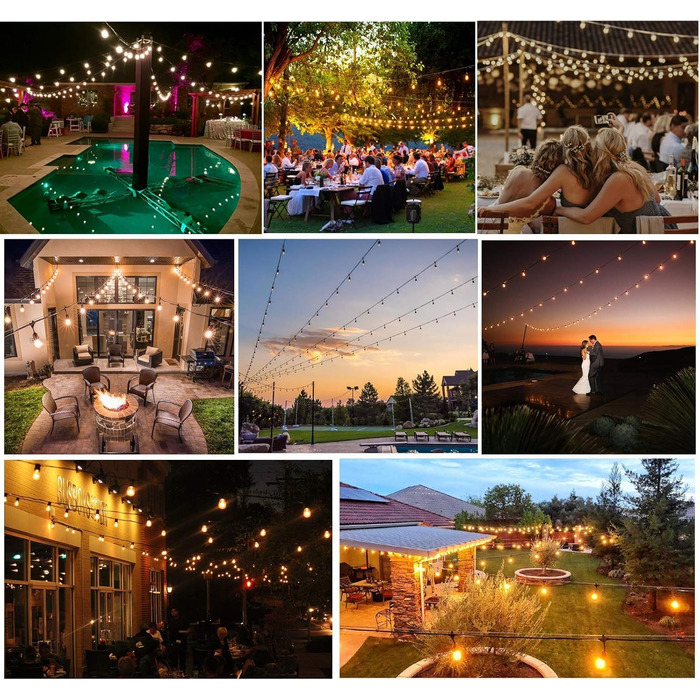 LED гірлянда 15м для дому та саду з цоколем E27, IP65, 2700K, тепле світло