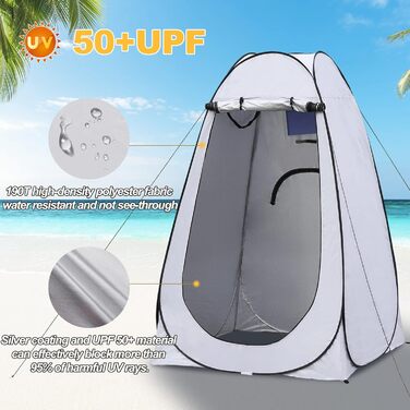 Намет-роздягальня Pop-Up для туалету, сірий, 150x150x190 см. Розкладний намет для туалету, душу, пляжу, риболовлі, кемпінгу. Водонепроникний, з UV-захистом, з сумкою для перенесення