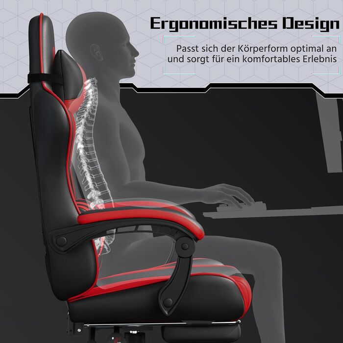 Ігровий крісло Yaheetech з масажем, регульована спинка 90-135°, комп'ютерне крісло з підніжкою, білий/червоний