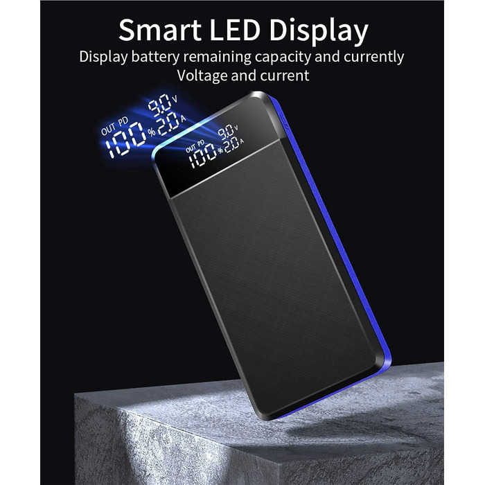 Входи/виходи, LED, ліхтарик, для смартфона/планшета (синій), 30000mAh 25W PD3.0, USB C, 3