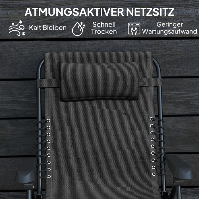 Зручний розкладний шезлонг для саду з підголовником, спинка регулюється в 5 положеннях, витримує до 120 кг, колір чорний