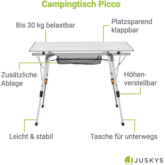 Кемпінговий стіл Juskys Picco - Алюмінієвий стіл 90 х 52 см легкий, складний, регулюється по висоті - Кемпінг, Сад - Відкритий розкладний стіл - Садовий стіл сріблястий