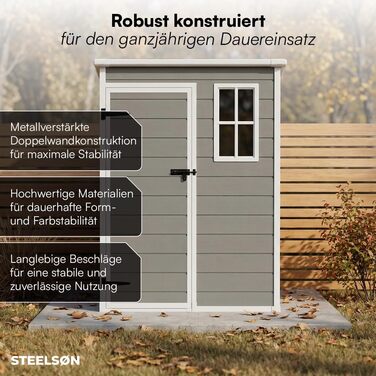 Сарай садовий Steelsøn Novara з вікном та похилим дахом 192x92x151 см - пластиковий, сірий, вологостійкий