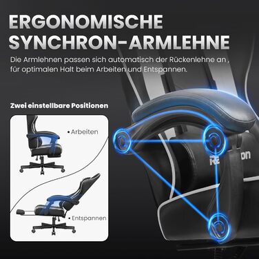 Ігровий крісло-крісло Gamer Sessel - ергономічне ігрове крісло з підтримкою попереку, регульоване по висоті, з м'якою оббивкою, ігровий стілець, 150 кг, велике (маленьке)