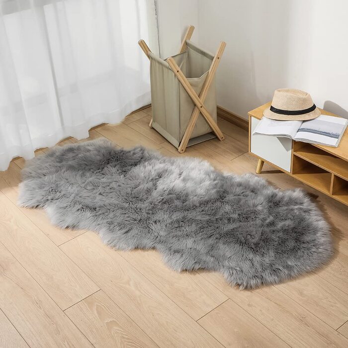 Килимок з штучного хутра ягняти KYRD, килимок з штучного хутра з овчини, килимок для ліжка з штучного хутра, килимок для дивана (сірий, 60 x 160 см)