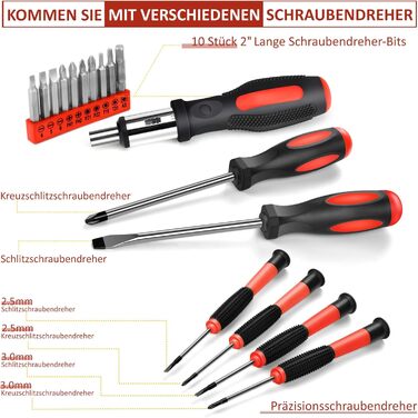 Набір інструментів Sundpey 148 предметів у кейсі: універсальний набір для дому з викруткою-тріскачкою, шестигранниками, плоскогубцями та тестером напруги для чоловіків і жінок (червоний)