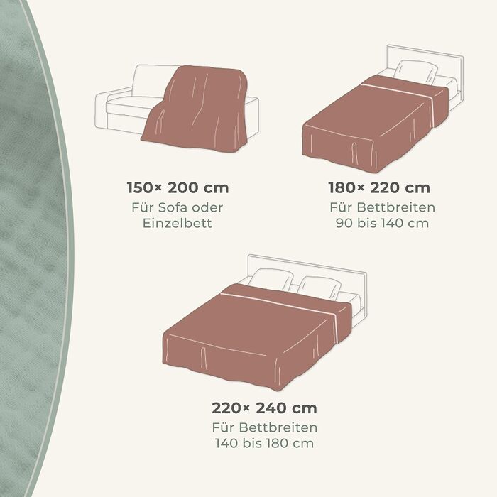 Плед LAYNENBURG Premium з мусліну, 100% бавовна, 150x200 см, мокко | Легка літня ковдра, плед для дивана, тепла софа-ковдра