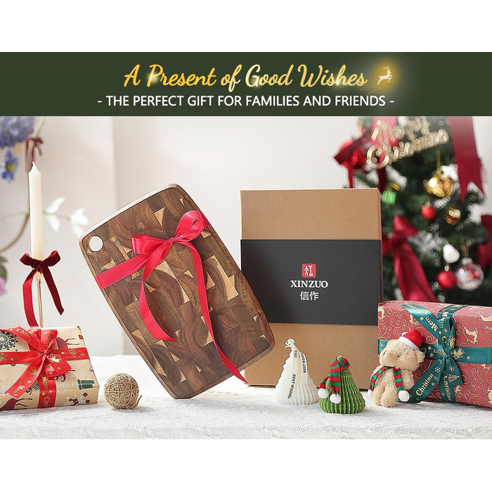 Дерев'яний обробний стіл XINZUO Hirnholz (35x25x2.6 см) з антиковзкими ніжками та ручкою, з канавкою для соку, для кухні