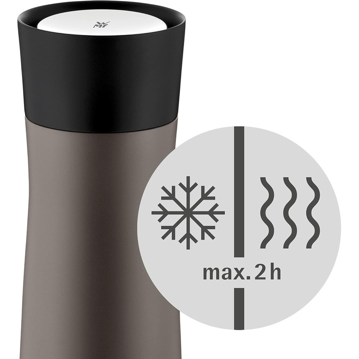 Термокружка WMF Impulse 350 мл, з автоматичним клапаном та 360° отвором, підтримує температуру до 8 годин (гаряче) / 12 годин (холодне), сірий колір