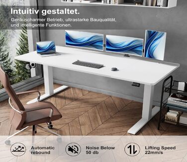 Електричний стіл Devoko з регулюванням висоти, стійкий, з пам'яттю, ергономічний, для стояння та сидіння (білий), 180 x 80 см