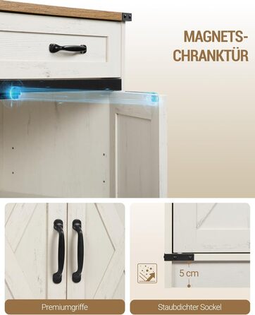 Кухонна шафа Hzuaneri з ящиком та 2 дверцятами, шафа для зберігання, регульовані полиці, стиль кантрі, 40 x 140 x 80 см, вінтажний коричнево-білий колір, SC94814X