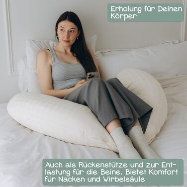 Подушка для годування Stillkissen XXL з органічної бавовни та наповнювачем з капоку | велика подушка для годування та пляшечки | вагітна подушка для сну на боці | антиалергенна та тиха | 190x30 см, кремовий колір, перкал