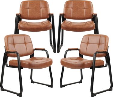 Крісла для очікування CLATINA Big & Tall з підлокітниками, шкіра, стаціонарні, для офісу, лобі, дому, переговорів, конференцій, кімнати відпочинку (колір: коричневий, набір 4 шт.)