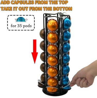 Тримач для капсул Vertuo MaxMiuly (35 шт), обертається, для зберігання капсул кави Vertuo, сумісний з Nespresso (Чорний)