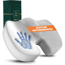 Ортопедична подушка для сидіння Ecosafeter з піною Memory Foam - покращує кровообіг та знімає напругу з куприка. Ергономічна подушка для офісного, комп'ютерного стільця та інвалідного візка (Сірий)