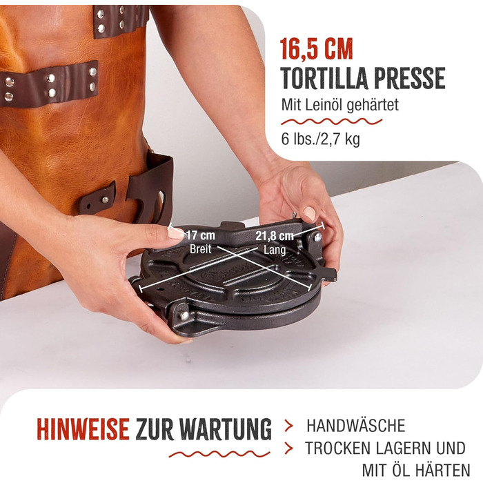 Прес для тортилій Victoria: прес для мексиканських тортилій, колумбійських патаконів, роті для тако, арепас, кесадільяс, емпінадас, патаконів (чавун, 16,5 см)
