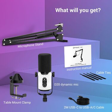 Ігровий мікрофон FDUCE з USB/XLR підключенням для стрімінгу, запису подкастів та ігор. RGB-підсвічування, регулювання чутливості, навушник, кріплення-павук (D20+)