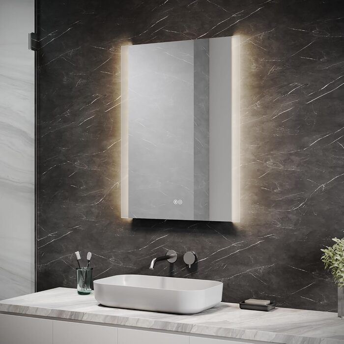 LED дзеркало для ванної кімнати Badspiegel 60x80 см з підсвічуванням, сенсором та протизапарюванням, IP44, 3 колірні температури, модель J