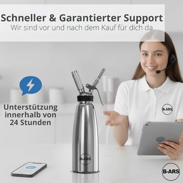 Дозатор для збитої вершкової пінки B-ARS з нержавіючої сталі 1л з аксесуарами: насадки для декорування, голка для інжекцій, щітка для чищення, сумка для зберігання та електронна книга з рецептами