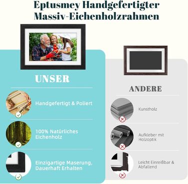 Frameo Цифровий фоторамка з Wi-Fi, 10.1 дюйма, горіх, 32GB, HD IPS сенсорний екран, відтворення фото/відео через додаток Frameo, подарунок для чоловіків та жінок