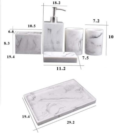 Набір для ванної білого мармуру 6 шт. дозатор лосьйону, тримач для зубних щіток, чашки, мильниця