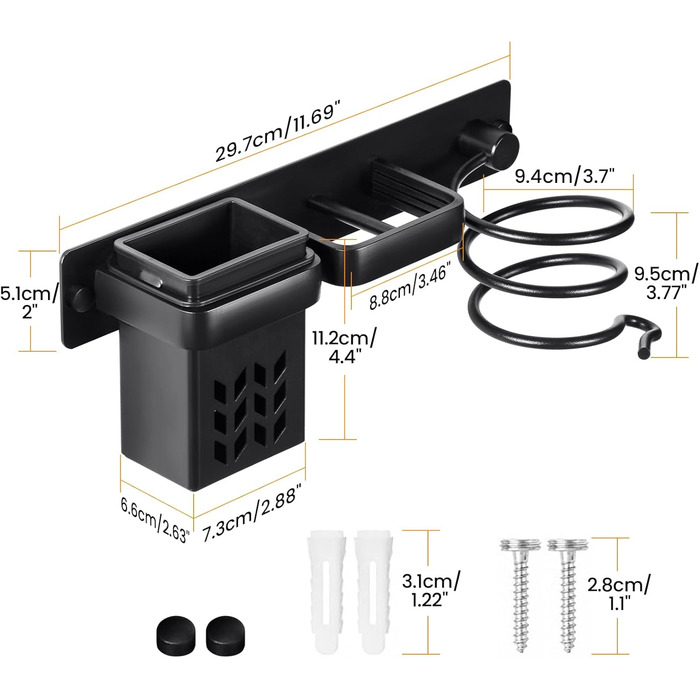 Тримач для фена, тримач для фена та випрямляча, з тримачем кабелю, органайзер для ванної кімнати