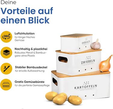 Набір контейнерів для зберігання картоплі, цибулі та овочів AH® (4 шт.) з щіткою для овочів, преміум якість