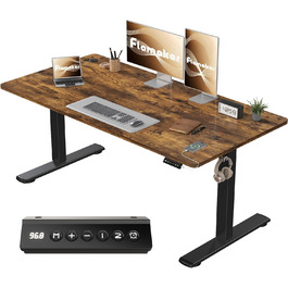 Електричний регульований стіл Flamaker 140x60 см з пам'яттю, для геймінгу, коричневий (Vintage Braun)