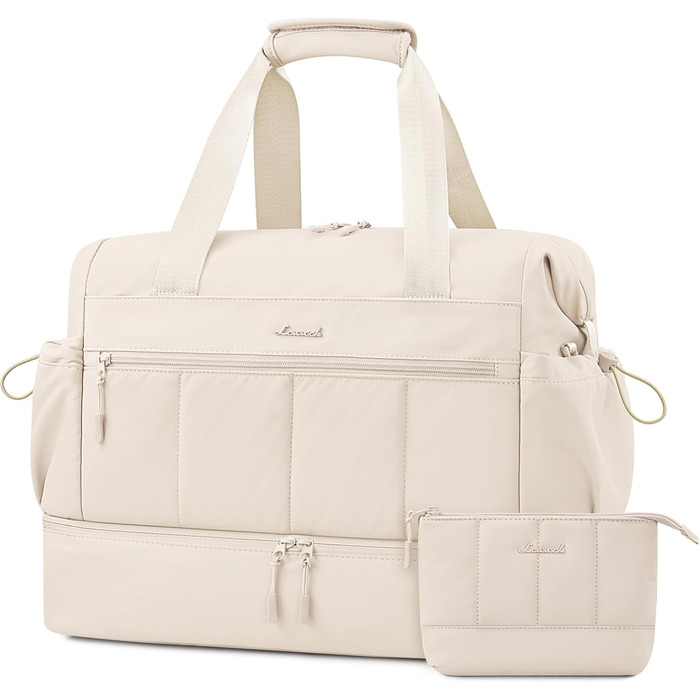 Сумка-мішок LOVEVOOK для жінок, легка дорожня сумка-вікендер, ручна сумка, дорожня сумка-мішок для літака, водонепроникна сумка для клініки/пологового будинку/лікарні, спортивна сумка з відділенням для взуття (Бежевий, M-30L)