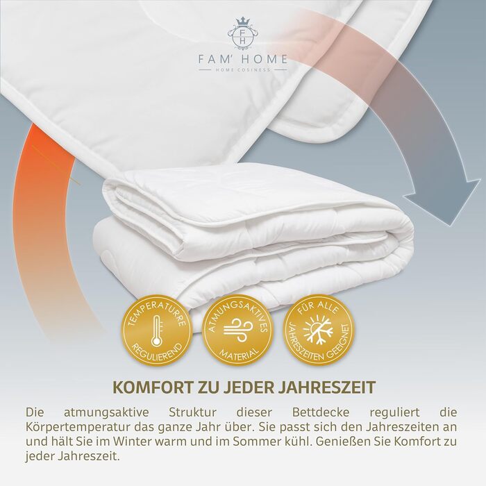Комплект постільної білизни Fam‘ Home: ковдра 200x200 см та 2 подушки 80x80 см – для алергіків, мікрофібра, Oeko-TEX®, для 2 осіб