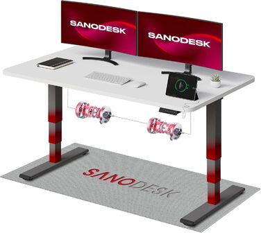 Регульований стіл Sanodesk 160x80 см білий + сірий, електричний, ергономічний, з двома моторами