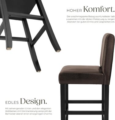 Барний стілець tectake® з підніжкою, 2 шт. в наборі, дерево та штучна шкіра, 107 см