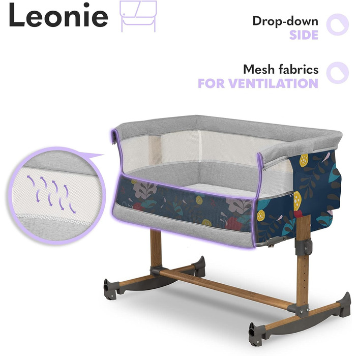 Дитяче ліжко Lionelo Leonie Plus 3 в 1 (колиска, ліжко-приліжко, гойдалка) блакитне, до 9 кг, з кошиком