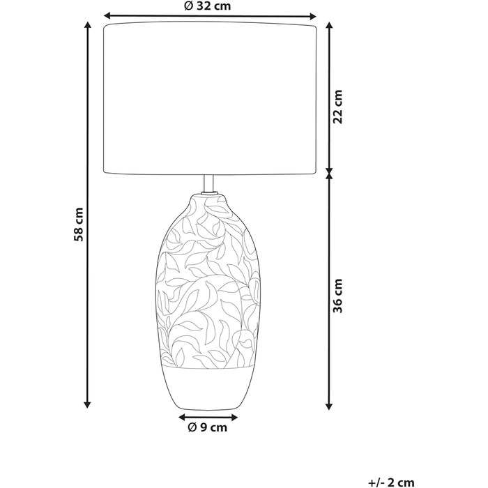 Настільна лампа Beliani з керамічним цоколем блакитно-бірюзового кольору 58 см, абажур з мотивом листя, білий Ataba