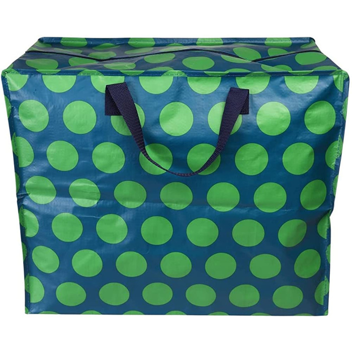 Гігантська сумка для покупок, перероблена сумка для покупок, гігантська сумка, універсальна сумка (зелений прожектор в горошок)