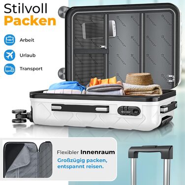 Чемодан KESSER® 84L з ABS-пластику з кодовим замком, вагами та органайзером | Чемодан на колесах 360° для подорожей та бізнесу (Snow White, 66см)