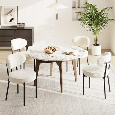 COLAMY Комплект обідніх стільців (6 шт) – сучасні м'які крісла з плюшевої тканини Teddy, міцний металевий каркас, для кухні та вітальні, білий