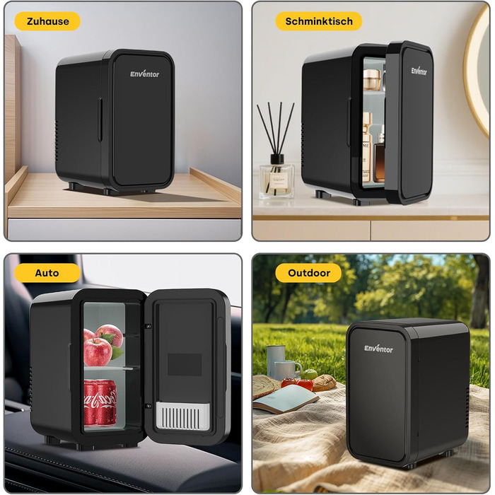 Міні-холодильник Enventor 6л (8 банок), портативний охолоджувач та підігрівач, живлення AC/DC 12V для авто, спальні, косметики та напоїв, чорний