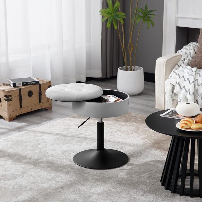 Крісло для туалетного столика WOLTU BH329sz-1, сіре, з оббивкою з велюру, з місцем для зберігання, регульоване по висоті, 360° обертання