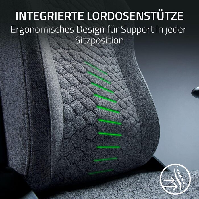 Ігровий крісло Razer Iskur V2 X - сірий, з підтримкою попереку, м'який матеріал, 2D підлокітники