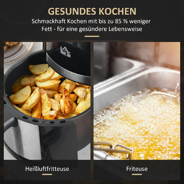 HOMCOM Горизонтальний фритюрниця з гарячим повітрям на 4 л, Airfryer з 12 програмами, таймером на 60 хв, антипригарним кошиком, 1300 Вт фритюрниця без олії, з захистом від перегріву, LED-сенсорним дисплеєм, Чорний | Aosom