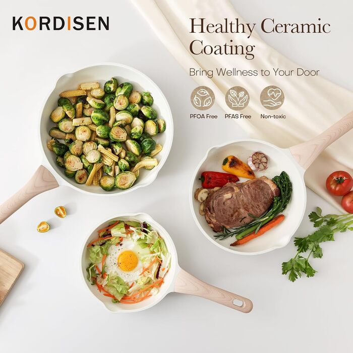 Набір сковорідок Kordisen з антипригарним керамічним покриттям 20/24/28 см, 3 шт. - здорове, безпечне посуд без PFOA та PFAS