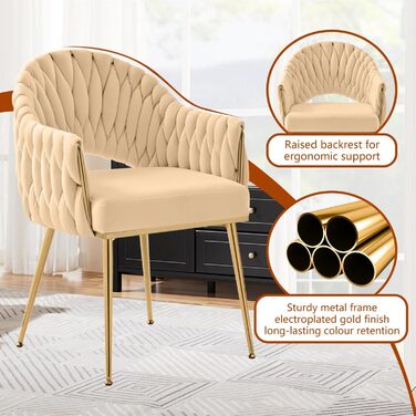 Елегантні обідні стільці Samt 2 шт. з підлокітниками, для вітальні, кухні, балкону. Білий (Бежевий)