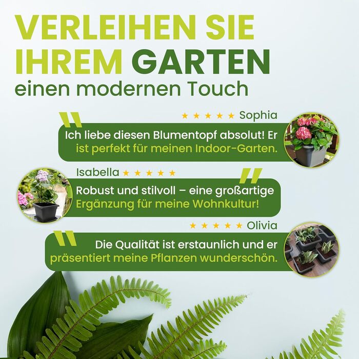 Набір з 3 великих пластикових горщиків для квітів на вулицю, 40x40 см, з підставкою, модель Don, виготовлено в Німеччині, антрацит