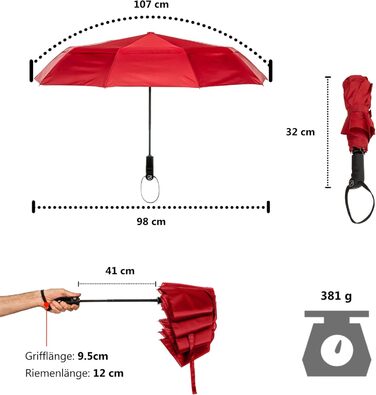 Парасолька для подорожей Ergonauts, вітрозахисна, вентильована, подвійна парасолька, тефлонова, ергономічна, компактна (червона)