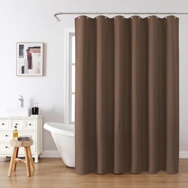 Шторка для душу з льону з металевими кільцями, сіра, 182 x 214 см - Текстильна шторка для ванни, вологостійка, важка