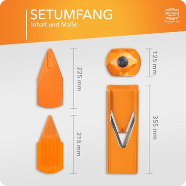 Börner V3: Овочевий тертак для кухні з нержавіючої сталі, 5 типів нарізки, з тримачем для фруктів, помаранчевий/білий (Базовий набір)